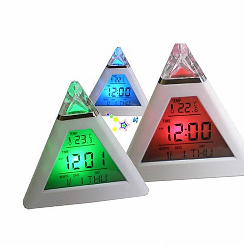 

7 Colors Colorful Pyramid LCD Alarm Clock Night Light Thermometer Digital Wall Clock Changeable Led Clock Home Decor Accessorier