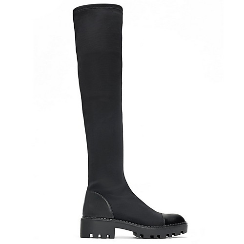 

Women's Boots Winter Flat Heel Round Toe Daily PU Knee High Boots Black