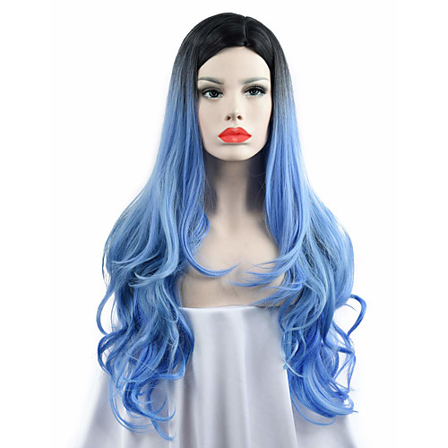 Synthetic Wig Body Wave Body Wave Wig Long Blue Synthetic Hair