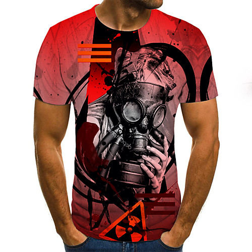 

Men's Plus Size 3D Print T-shirt Basic Daily Going out Round Neck Wine / Short Sleeve