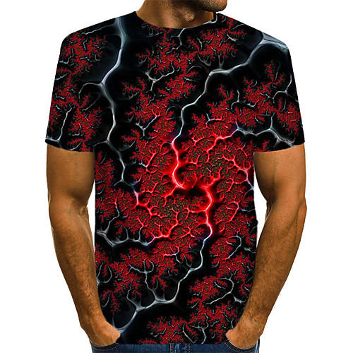 

Men's Plus Size Abstract Graphic Pleated Print T-shirt Street chic Exaggerated Daily Going out Round Neck Red / Summer / Short Sleeve