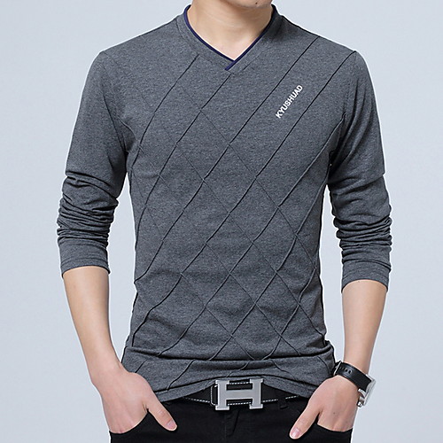 

Men's Solid Colored T-shirt Daily V Neck White / Black / Blue / Light gray / Dark Gray / Long Sleeve