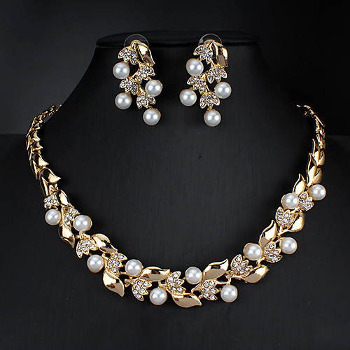 

Women's White Hoop Earrings Necklace Bridal Jewelry Sets Classic Leaf Basic Korean Sweet Fashion Cute Imitation Pearl Earrings Jewelry Gold / Silver For Wedding Party Engagement Two-piece Suit