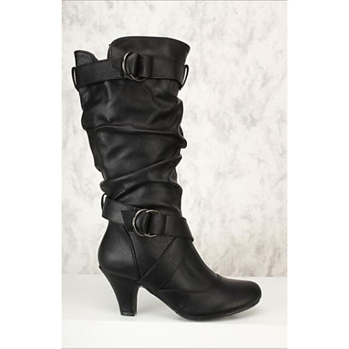 

Women's Boots Stiletto Heel Round Toe PU Mid-Calf Boots Fall & Winter Black / White