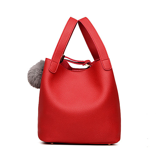 

Women's Buttons PU Top Handle Bag Solid Color Black / Red