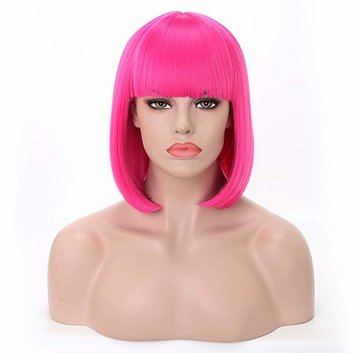 

Synthetic Wig Straight Straight Bob Wig Pink Medium Length Dark Brown Creamy-white PinkRed T-Green Blonde Synthetic Hair Women's Pink