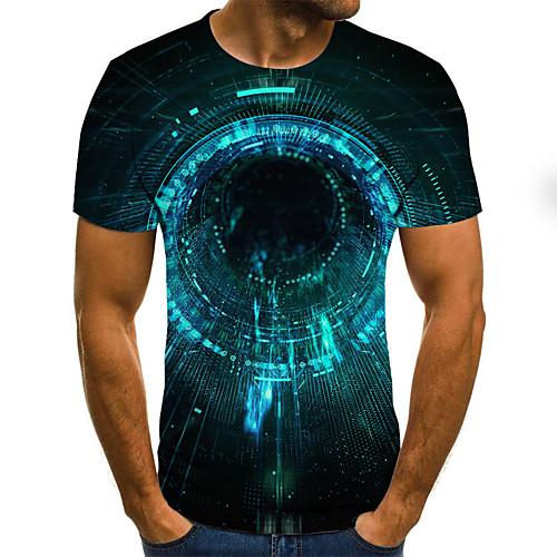 

Men's T shirt Galaxy Color Block 3D Print Short Sleeve Holiday Tops Streetwear Punk & Gothic Green
