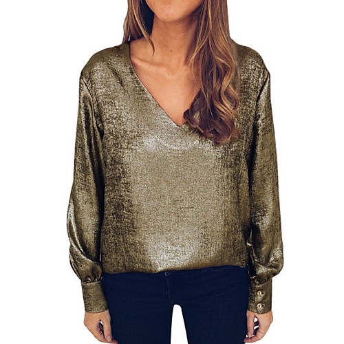 

Women's Solid Colored T-shirt Daily V Neck Gold