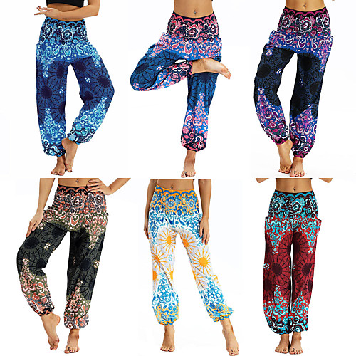 

Women's High Waist Yoga Pants Harem Smocked Waist Bloomers Quick Dry Breathable Bohemian Hippie Boho Black Dark Purple Blue Fitness Gym Workout Dance Sports Activewear Stretchy Loose