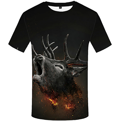 

Men's Plus Size 3D Graphic Black & Gray Print T-shirt Street chic Daily Round Neck Black / Short Sleeve / Animal