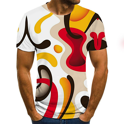 

Men's Plus Size 3D Graphic Pleated Print T-shirt Street chic Exaggerated Daily Going out Round Neck Rainbow / Short Sleeve / Letter