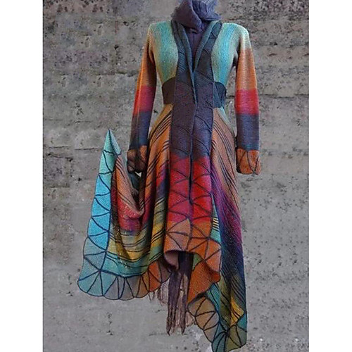 

Women's Coat Daily V Neck Regular Geometric Blue / Purple / Yellow S / M / L