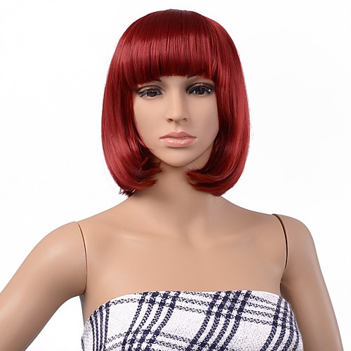 Synthetic Wig Straight Straight Bob With Bangs Wig Medium Length Dark Brown Blonde Black Red Synthetic Hair Women S With Bangs Blonde 21 Us 14 29