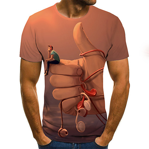 

Men's T shirt 3D Plus Size Print Short Sleeve Daily Tops Basic Brown
