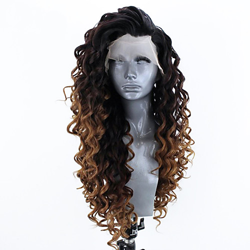 

Synthetic Lace Front Wig Curly Side Part Lace Front Wig Ombre Long Ombre Black / Medium Auburn Synthetic Hair 18-26 inch Women's Adjustable Heat Resistant Party Ombre