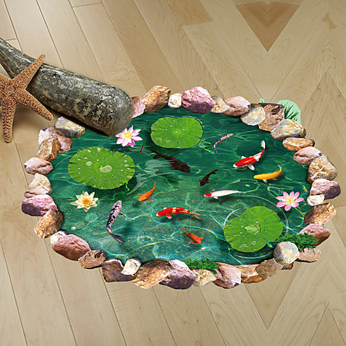 

AY9260 personality new lotus pond koi creative living room floor decoration removable stickers 6090CM