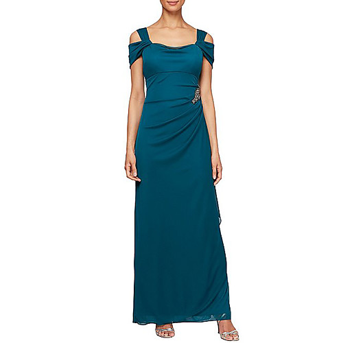 

Sheath / Column Mother of the Bride Dress Elegant & Luxurious Square Neck Floor Length Chiffon Short Sleeve with Crystals Ruching 2021