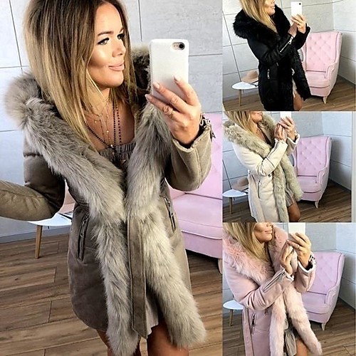 

Women's Coat Solid Colored Basic Winter Coat Long Daily Long Sleeve Polyester Coat Tops Beige