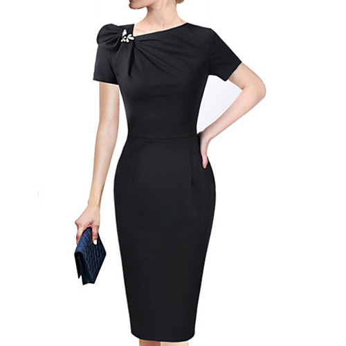 

Women's Sheath Dress - Short Sleeve Solid Colored Elegant Slim Wine Black Blue S M L XL XXL XXXL