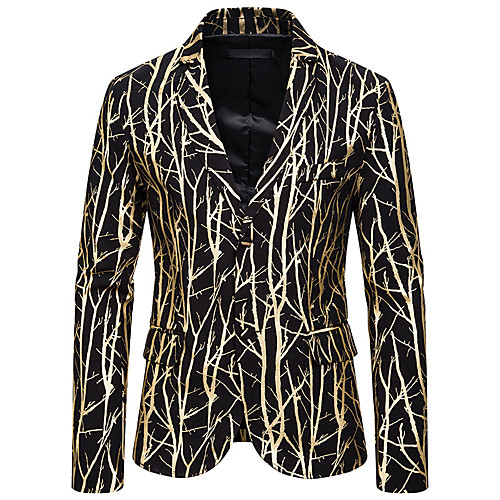 

Men's Blazer, Striped / Floral / Geometric Notch Lapel Polyester Gold / Silver