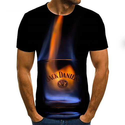 

Men's Graphic Flame Print Slim T-shirt Daily Round Neck Black / Summer / Short Sleeve