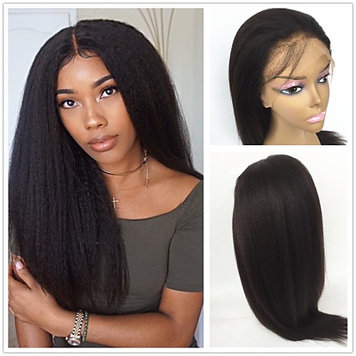 

Remy Human Hair Lace Front Wig Free Part style Brazilian Hair Yaki Straight Natural Wig 150% Density Odor Free Soft Hot Sale Exquisite Comfy Women's Long Human Hair Lace Wig PERFE
