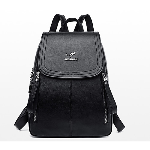 

Large Capacity PU Zipper Commuter Backpack Solid Color Daily Black / Blue / Red