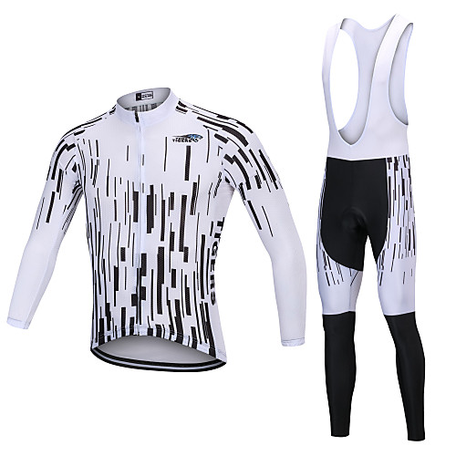 

YORK TIGERS Men's Long Sleeve Cycling Jersey with Bib Tights Winter Fleece Silicone Elastane White Bike Jersey Bib Tights Thermal / Warm Breathable 3D Pad Quick Dry Reflective Strips Sports Vertical