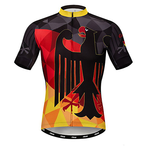

21Grams Men's Short Sleeve Cycling Jersey Black / Red Germany National Flag Bike Jersey Top Mountain Bike MTB Road Bike Cycling Breathable Moisture Wicking Quick Dry Sports Polyester Elastane Terylene