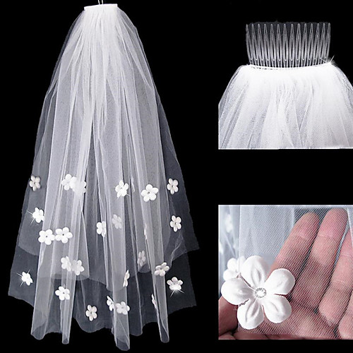 

Two-tier Stylish / Artistic Style Wedding Veil Elbow Veils with Scattered Bead Floral Motif Style / Solid 75 cm Tulle / Straight Cut