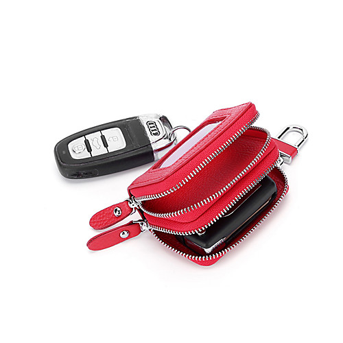 

Cowhide Zipper Key Holder Solid Color Daily Black / Red / Pink / Men's / Fall & Winter
