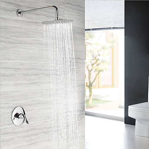 

Shower Faucet Set - Rainfall Contemporary Chrome Wall Mounted Ceramic Valve Bath Shower Mixer Taps / Brass / Single Handle Two Holes