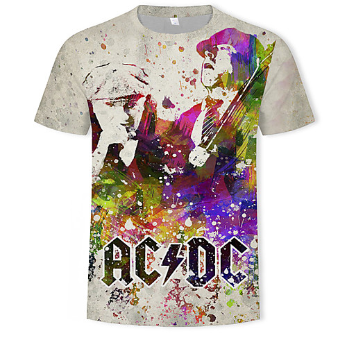 

Men's Geometric Color Block Print T-shirt Street chic Punk & Gothic Daily Club Round Neck Rainbow / Short Sleeve / Animal