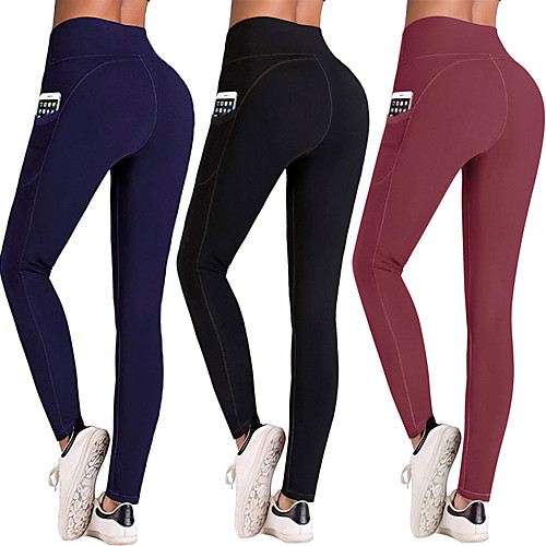 

UABRAV Women's High Waist Leggings Running Tights Compression Pants with Phone Pocket Sports Leggings Running Fitness Jogging Tummy Control Butt Lift Compression Solid Color Dark Grey Black Burgundy