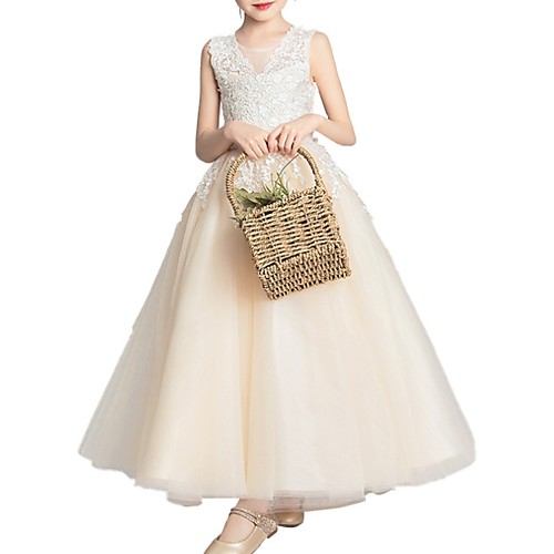 

Princess Floor Length Pageant Flower Girl Dresses - Lace Sleeveless Jewel Neck with Appliques