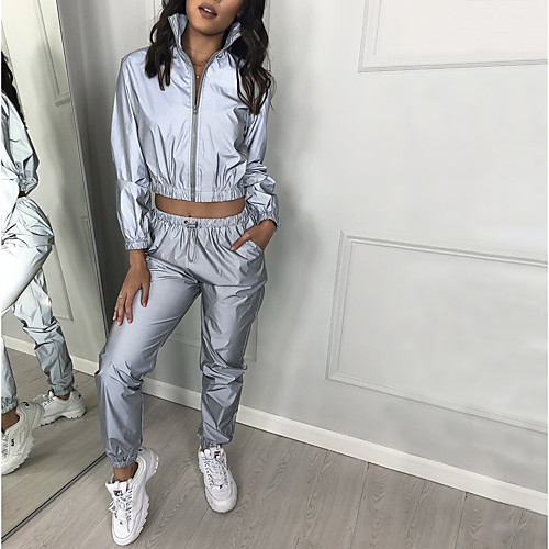 

Women's 2-Piece Half Zip Tracksuit Track Jacket Sweatsuit 2pcs Stand Running Fitness Jogging Reflective Windproof Breathable Sportswear Jacket and Sweatpants Long Sleeve Activewear Micro-elastic