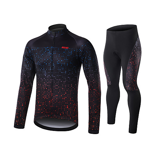 

Arsuxeo Men's Long Sleeve Cycling Jersey with Tights Winter Fleece Spandex Polyester Black Plaid Checkered Solid Color Bike Clothing Suit Thermal Warm Fleece Lining Breathable 3D Pad Warm Sports