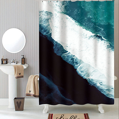 

Shower Curtains with Hooks Blue Waves Polyester Novelty Fabric Waterproof Shower Curtain for Bathroom