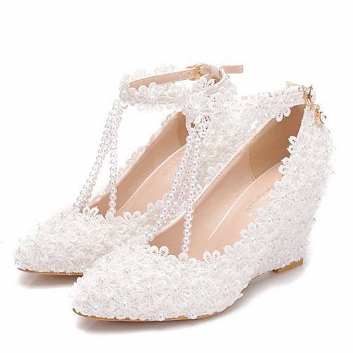 

Women's Wedding Shoes Glitter Crystal Sequined Jeweled Wedge Heel Pointed Toe PU Fall & Winter White