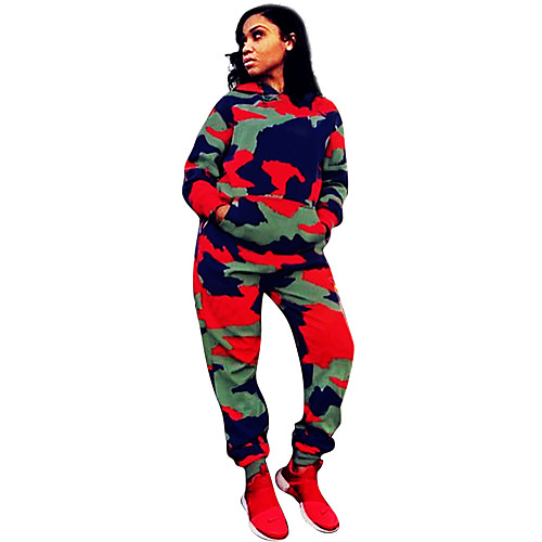 

Women's 2 Piece Tracksuit Sweatsuit Streetwear Street Casual Long Sleeve Windproof Breathable Soft Fitness Running Jogging Sportswear Camo Outfit Set Clothing Suit Hoodie Track pants Camouflage