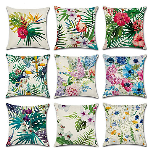 

9 pcs Linen Pillow Cover, Floral Bird Wedding Boho Throw Pillow