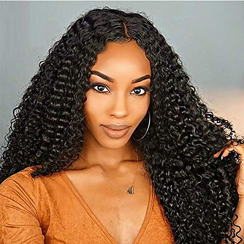 

Human Hair Lace Front Wig Free Part style Brazilian Hair Curly Black Wig 130% Density with Baby Hair Natural Hairline For Black Women 100% Virgin 100% Hand Tied Women's Long Human Hair Lace Wig