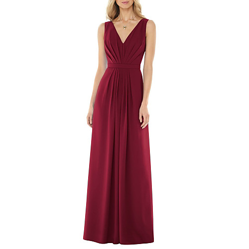 

A-Line V Neck Floor Length Jersey Bridesmaid Dress with Ruching