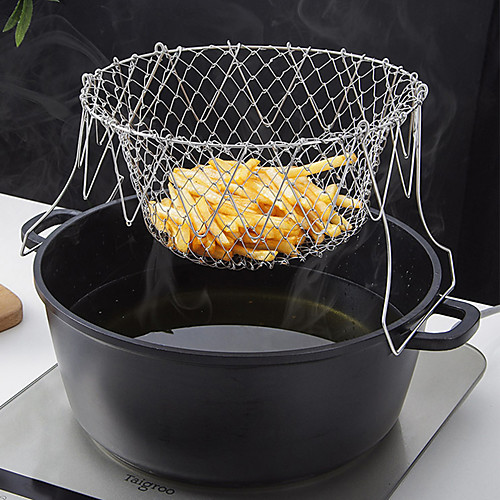 

Foldable Steam Rinse Strain Stainless Steel Folding Frying Basket Colander Sieve Mesh Strainer Kitchen Cooking Tools