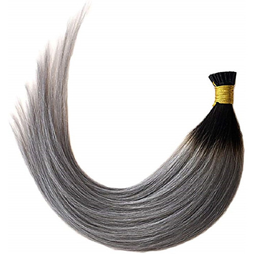 

Fusion / I Tip Human Hair Extensions Straight Human Hair Human Hair Extensions Ombre Hair Piece Brazilian Hair Dark Brown Gray 100pcs Soft Women Best Quality Women's Unisex Black / Grey