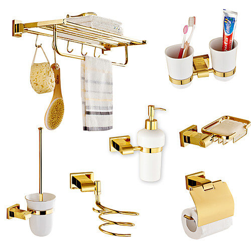 

Bathroom Accessory Set Multifunction Modern Brass 7pcs - Bathroom Wall Mounted