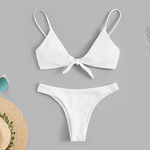 

Women's Bikini Swimsuit Lace up Print White Black Blue Purple Red Swimwear Bandeau Bathing Suits