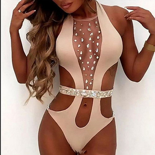 

Women's One-piece Swimwear Swimsuit - Solid Colored S M L White Black Blushing Pink