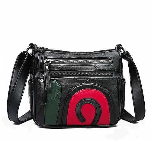 

Women's Zipper Sheepskin Crossbody Bag Color Block Black