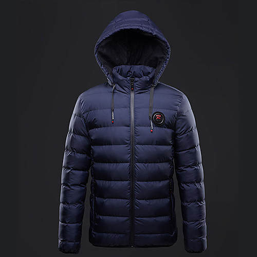 

Men's Solid Colored Winter Coat Regular Daily Long Sleeve Polyester Coat Tops Black